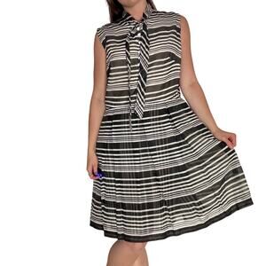 Vintage 1980s Black & White Striped Dress Bow Sleeveless Drop waist AS IS